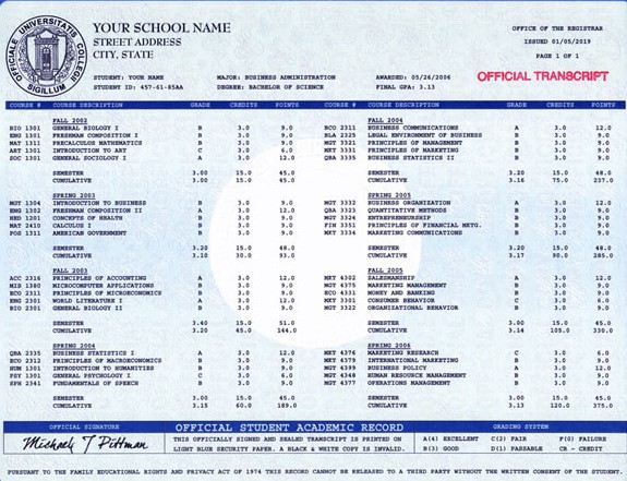 college transcript